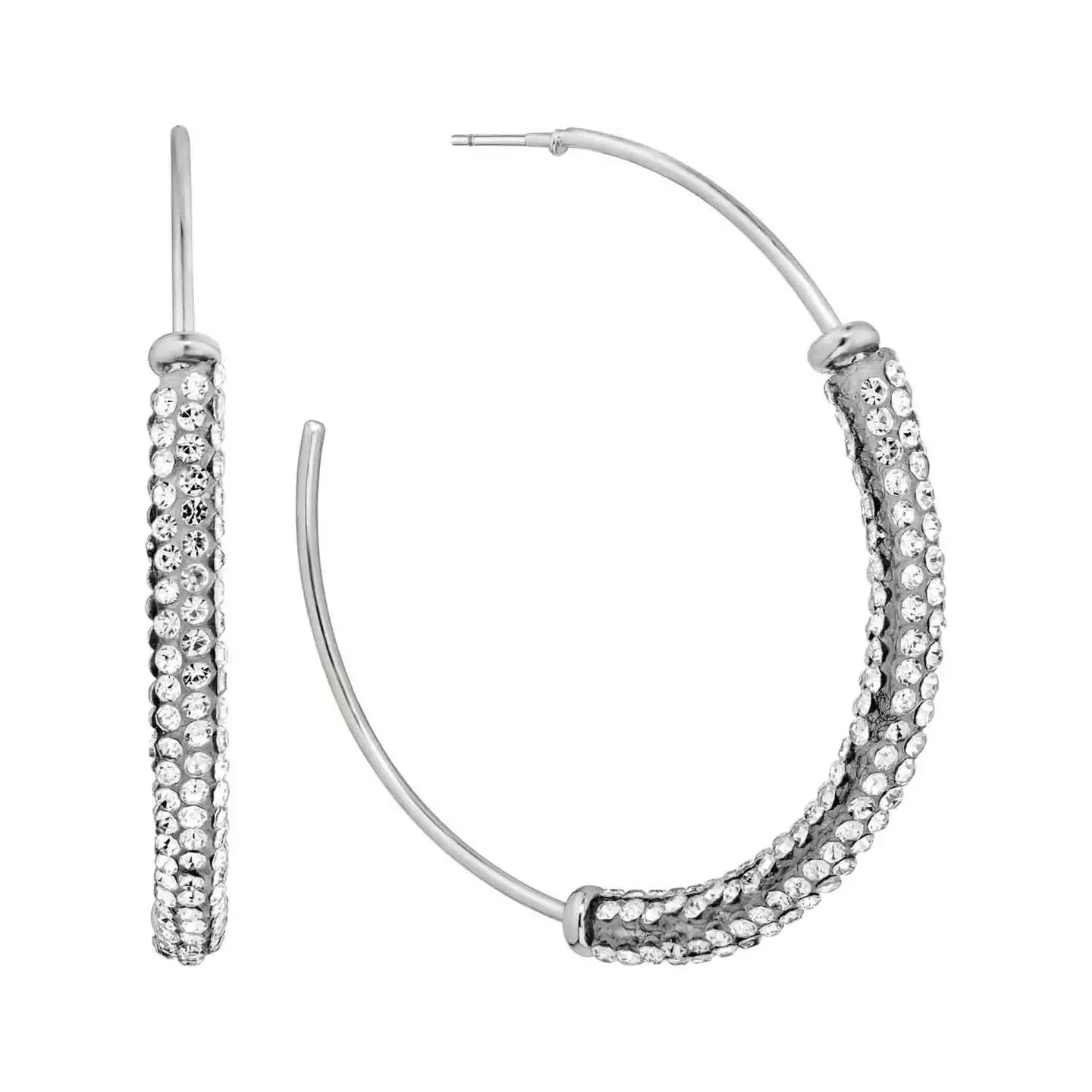 Silver Thin Studded Hoop Earrings