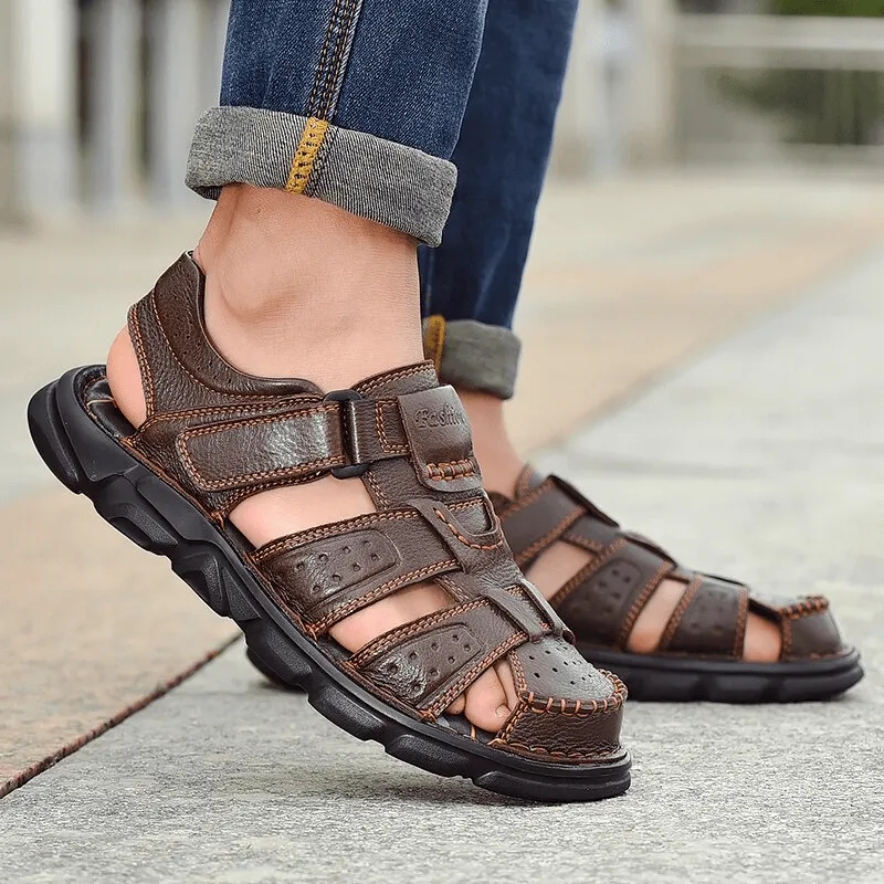 Soft Soles Genuine Leather Trekking Sandals with Anti-Collision Toes - SF1080