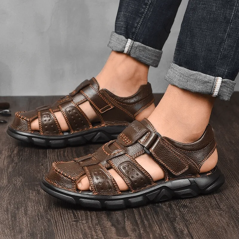 Soft Soles Genuine Leather Trekking Sandals with Anti-Collision Toes - SF1080