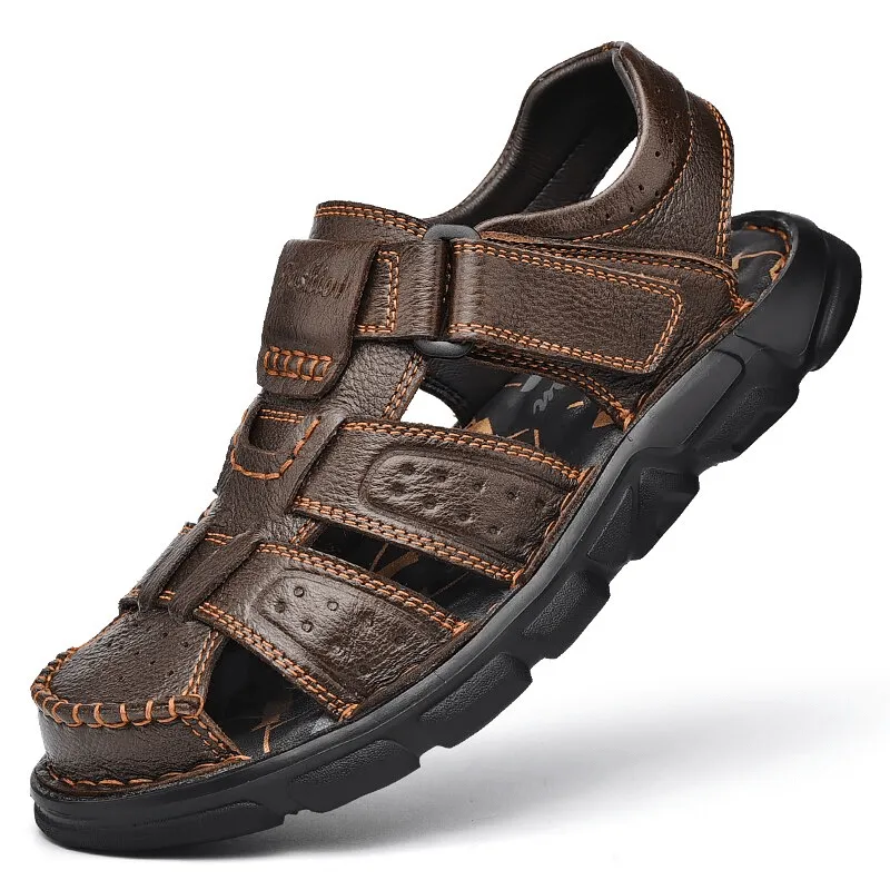 Soft Soles Genuine Leather Trekking Sandals with Anti-Collision Toes - SF1080