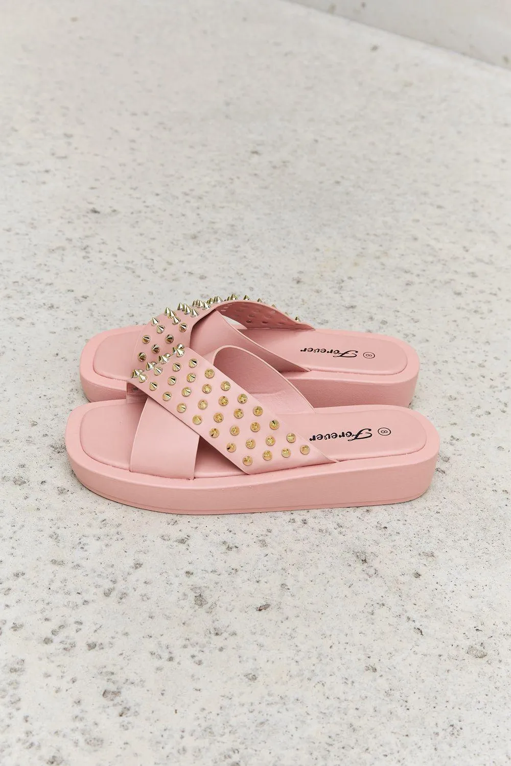 Studded Cross Strap Sandals in Blush