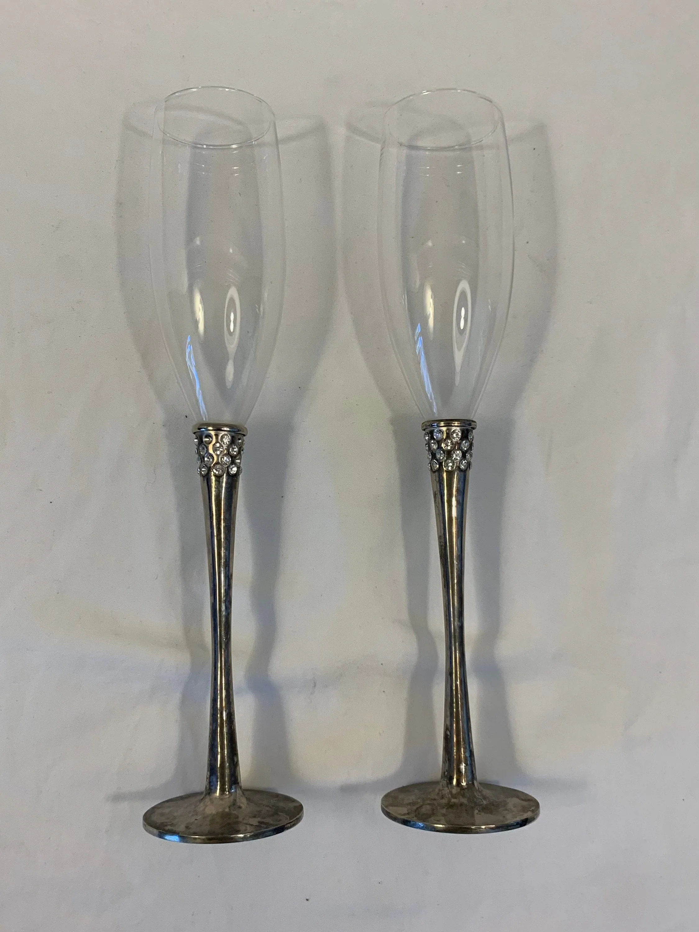 Studded Silver Plated Champagne Flutes, Set of 2