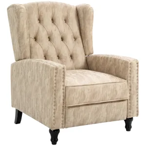 Studded Upholstered Reclining Armchair w/ Retractable Footrest Beige