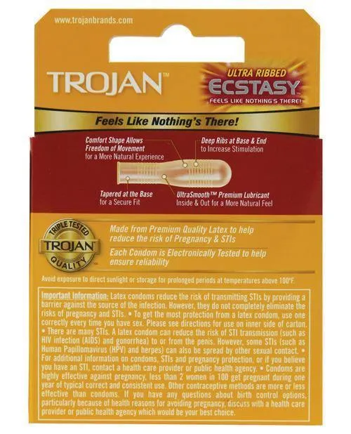 Trojan Ultra Ribbed Ecstasy Condoms - Box Of 3