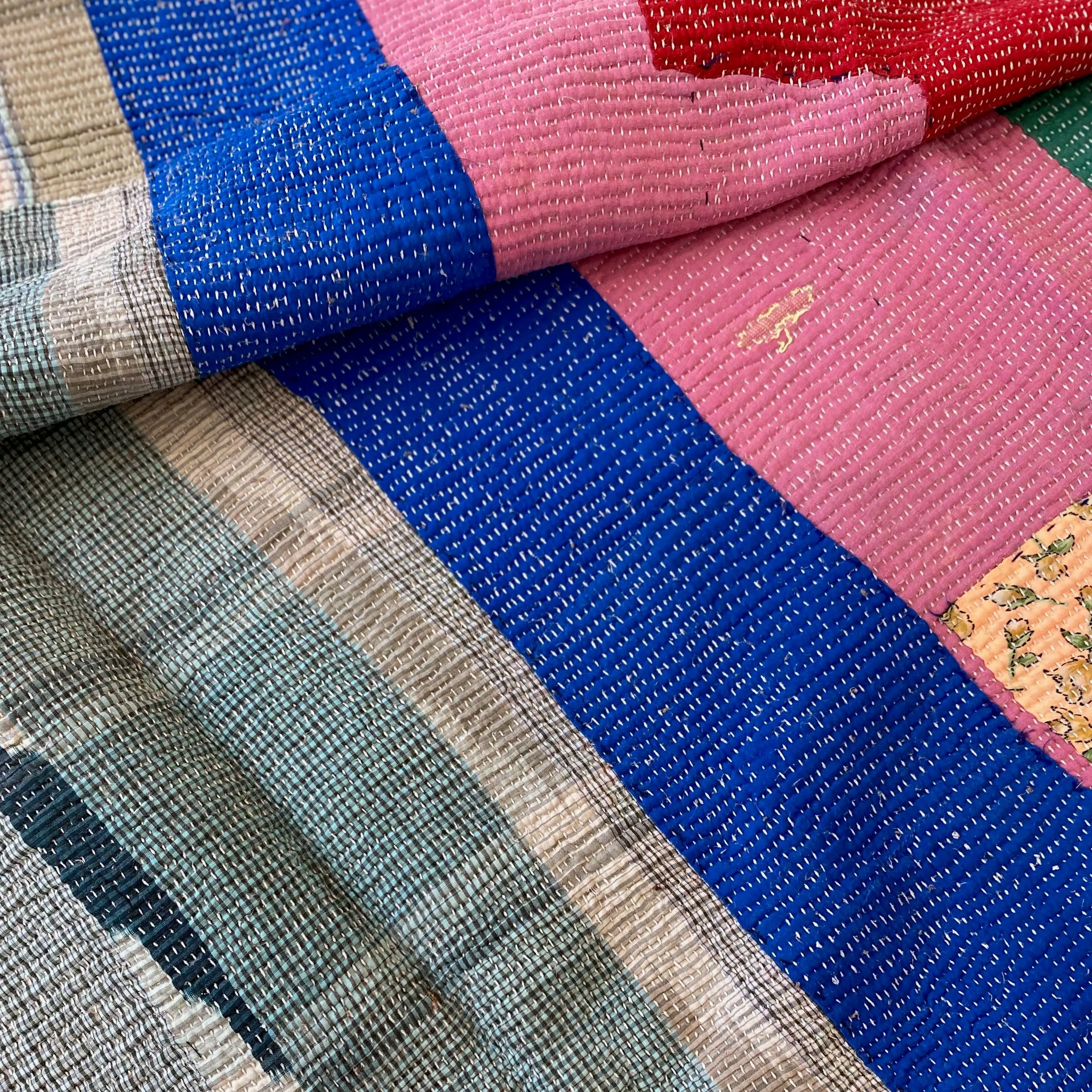 Vintage Kantha (Heavy style) with multi coloured stripes  H3.   SOLD