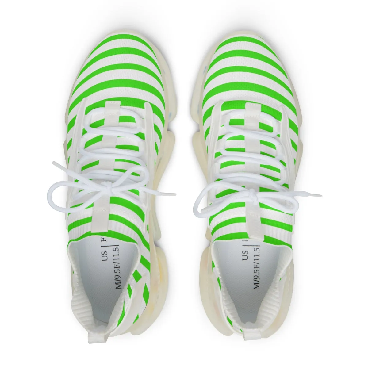 White Green Striped Men's Shoes, Best Comfy Men's Mesh Sports Sneakers Shoes (US Size: 5-12)