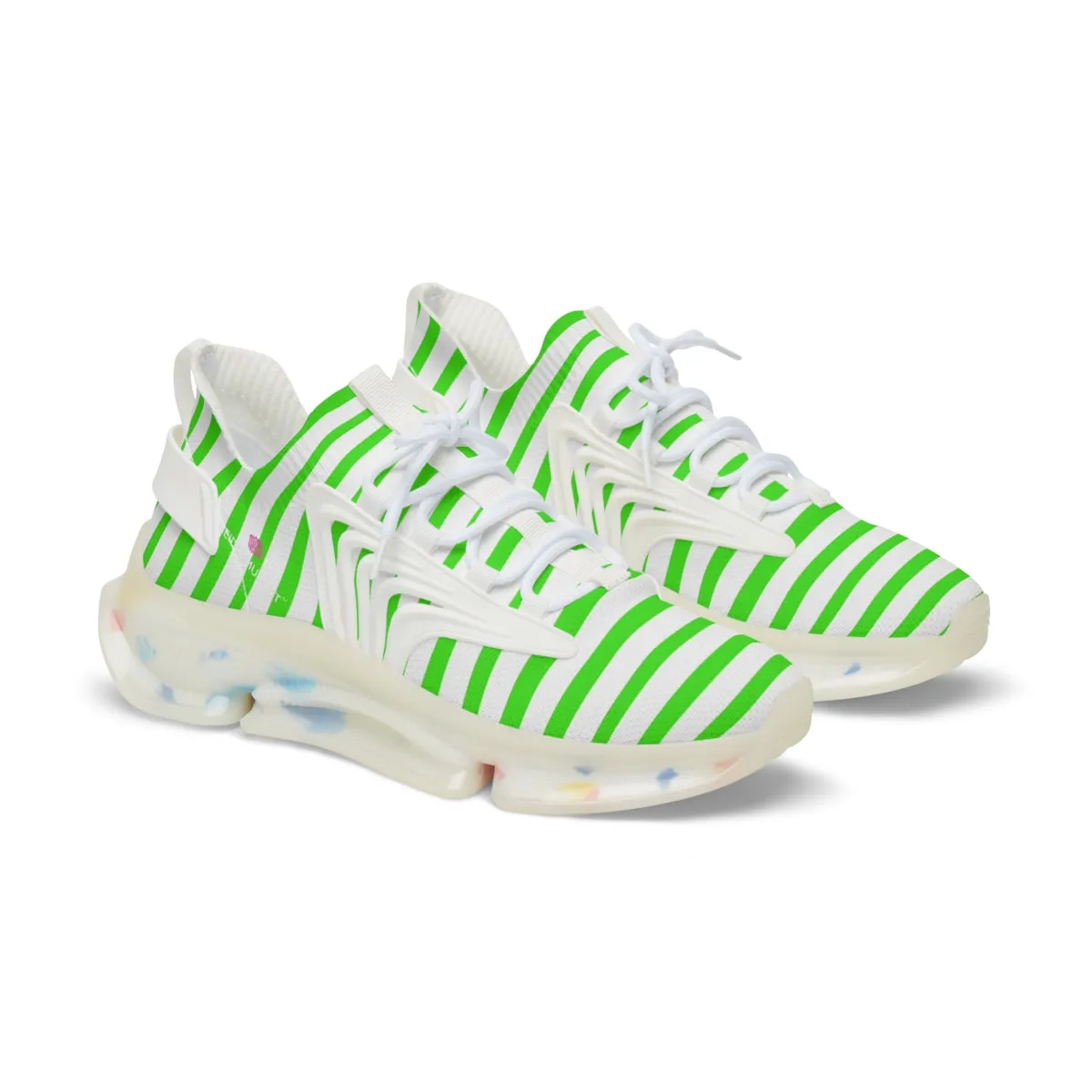 White Green Striped Men's Shoes, Best Comfy Men's Mesh Sports Sneakers Shoes (US Size: 5-12)