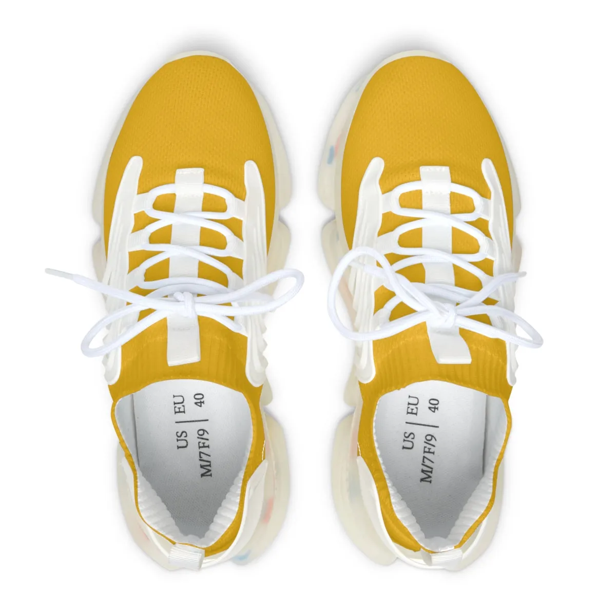 Women's Yellow Mesh Sneakers, Solid Yellow Color Mesh Sneakers For Women (US Size: 5.5-12)