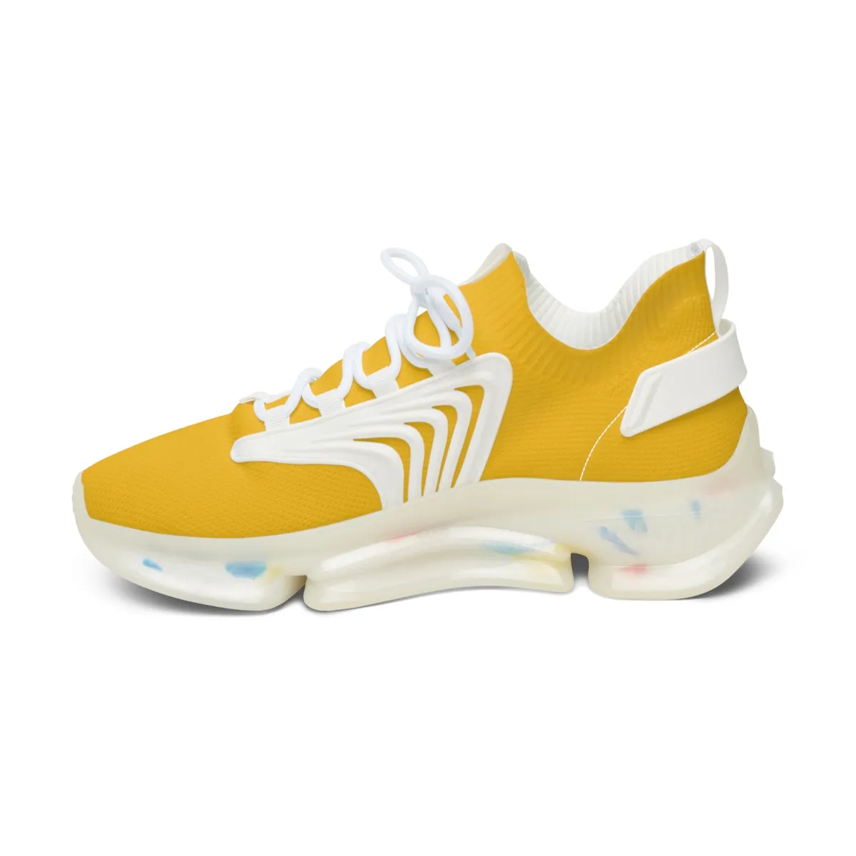 Women's Yellow Mesh Sneakers, Solid Yellow Color Mesh Sneakers For Women (US Size: 5.5-12)