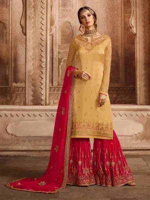 Yellow And Red Embroidered Pakistani Gharara Suit