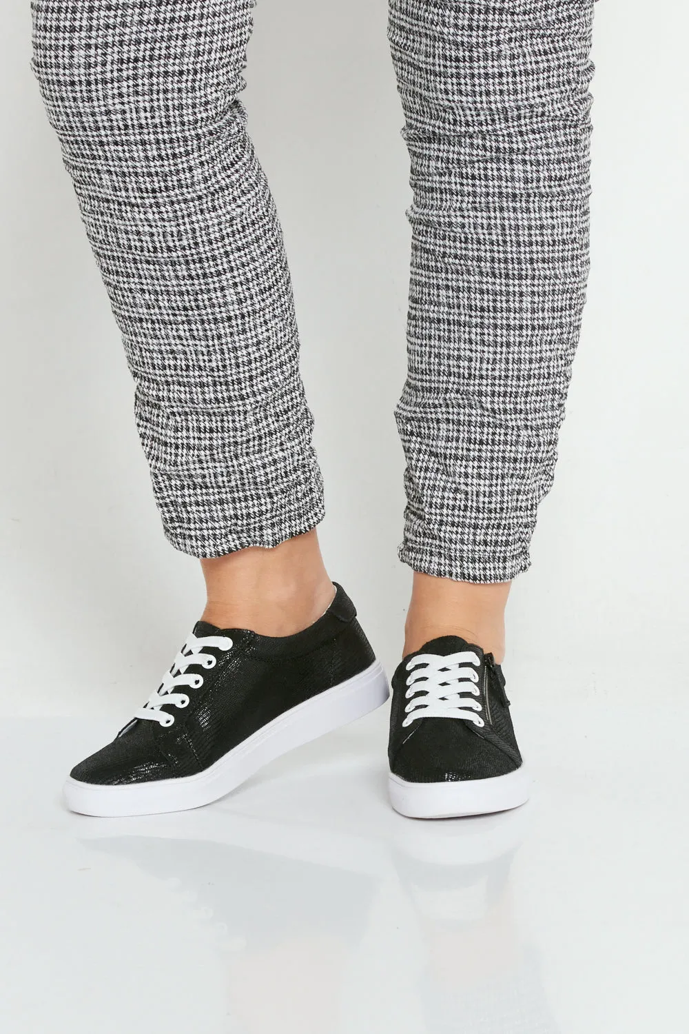 Zoe Leather Sneakers - Black Snake